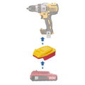 Porter Cable 20V to DeWalt 20V MAX battery adapter - compatibility diagram showing battery, adapter and drill driver