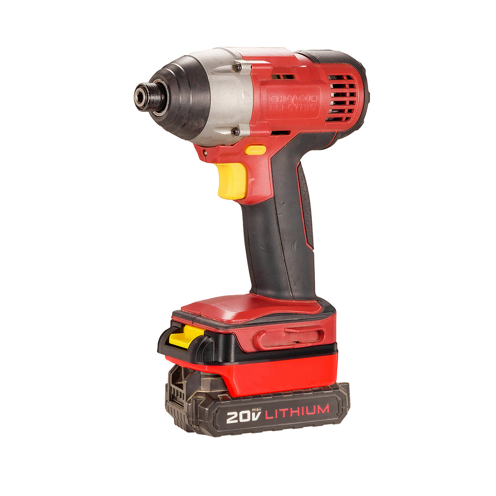 Porter Cable 20V to Chicago Electric 18V battery adapter - installed on a Chicago Electric impact driver