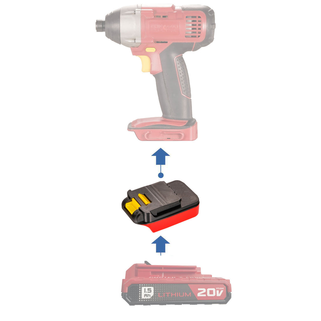 Porter Cable 20V to Chicago Electric 18V battery adapter - compatibility diagram showing battery, adapter and impact driver