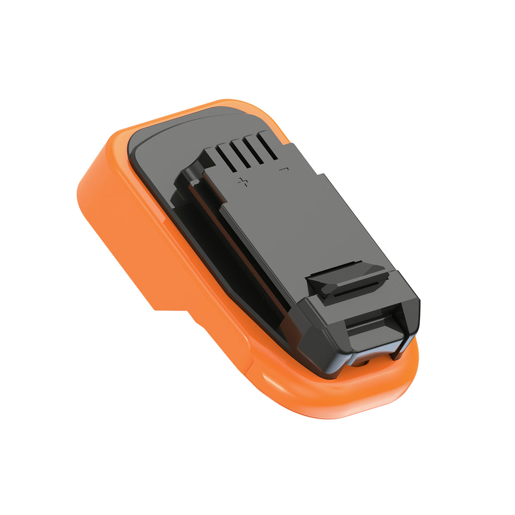 RIDGID 18V to Porter Cable 20V battery adapter - Porter Cable tool-side connection, terminal slots and polarity marks