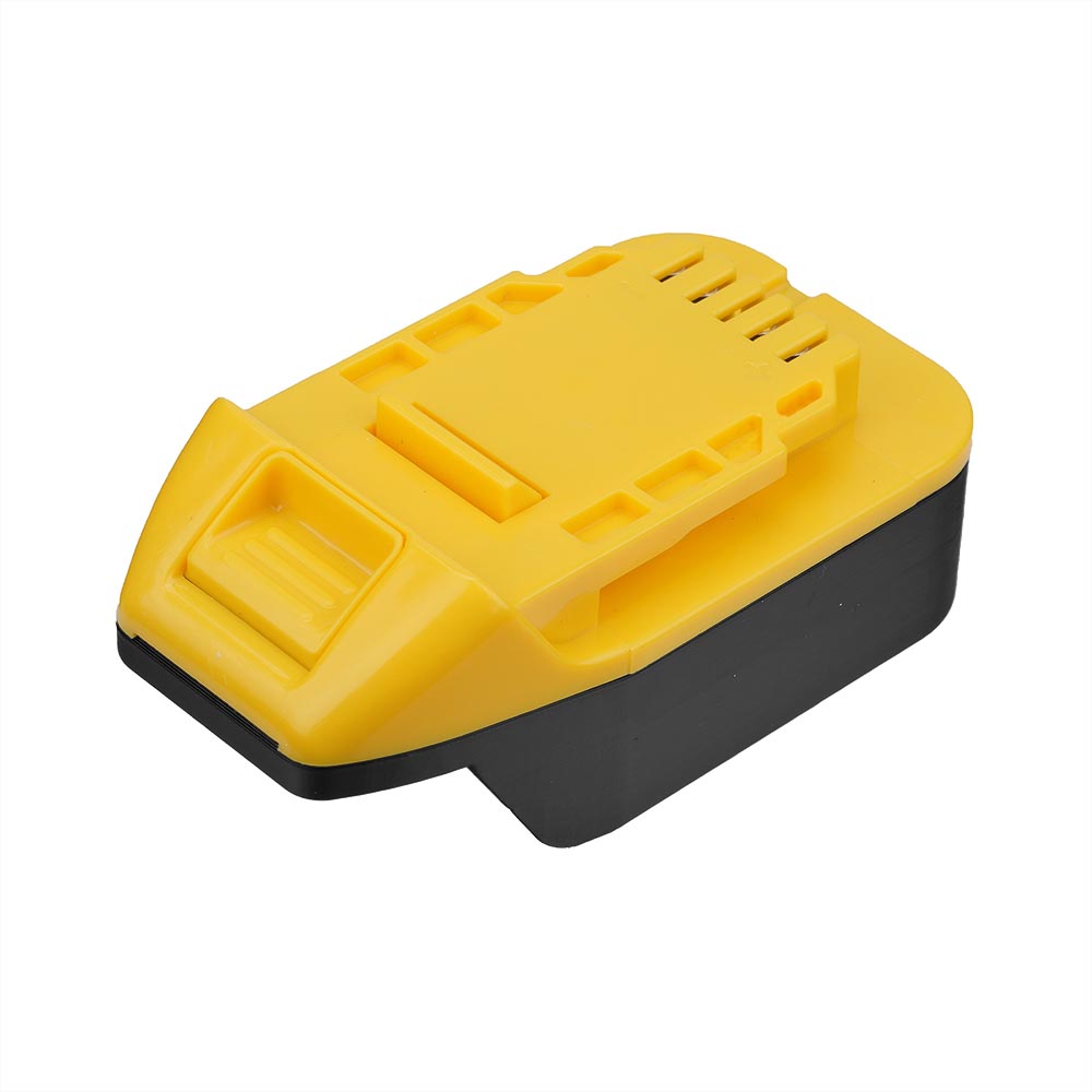 Stanley V20 to DeWalt 20V MAX battery adapter - yellow DeWalt tool-side connection with the raised terminal rail