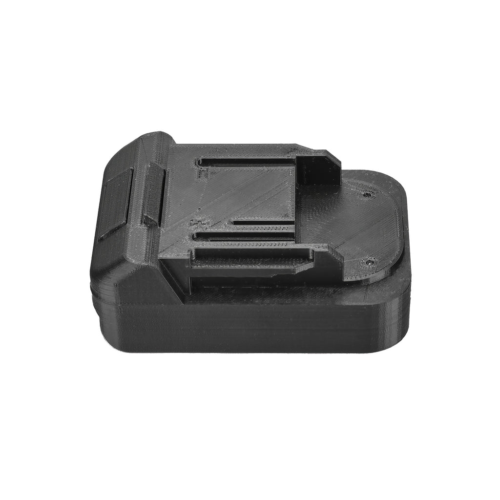 Stanley V20 to Makita 18V LXT battery adapter - Makita tool-side connection square on, twin guide grooves