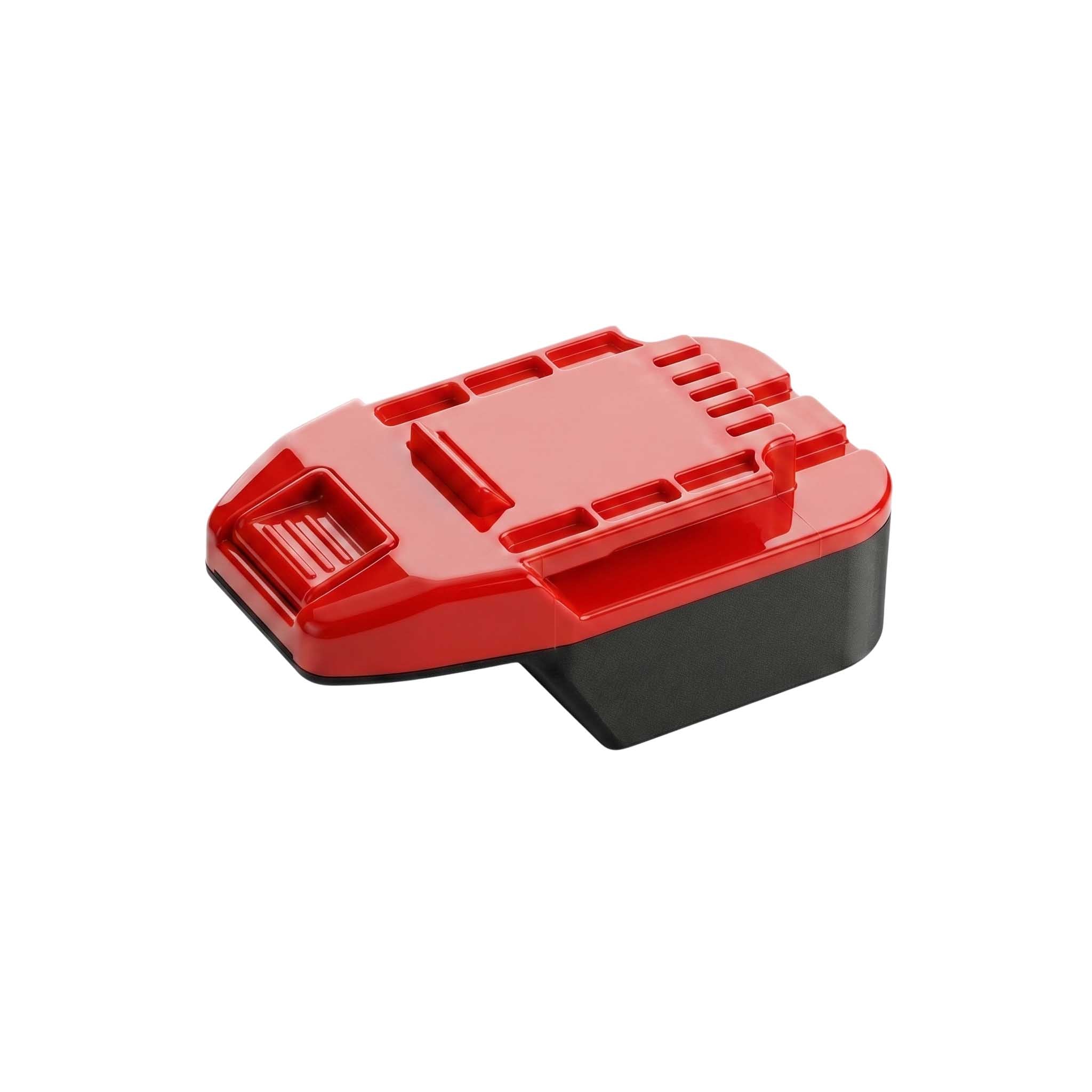 Warrior 18V to Bauer 20V battery adapter - tool-side connection with the keyed platform and ribbed release catch