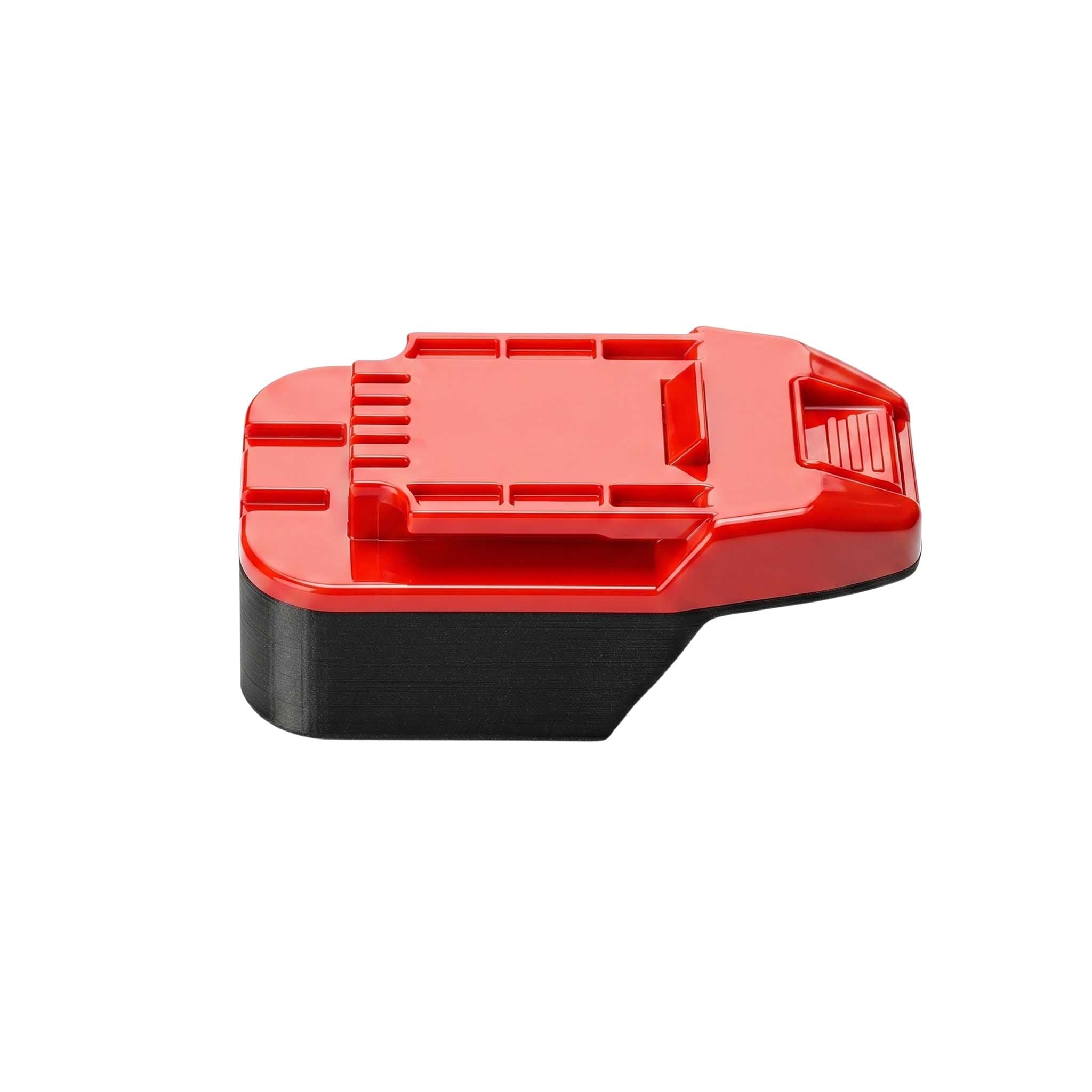 Warrior 18V to Bauer 20V battery adapter - tool-side connection with the keyed platform and ribbed release catch