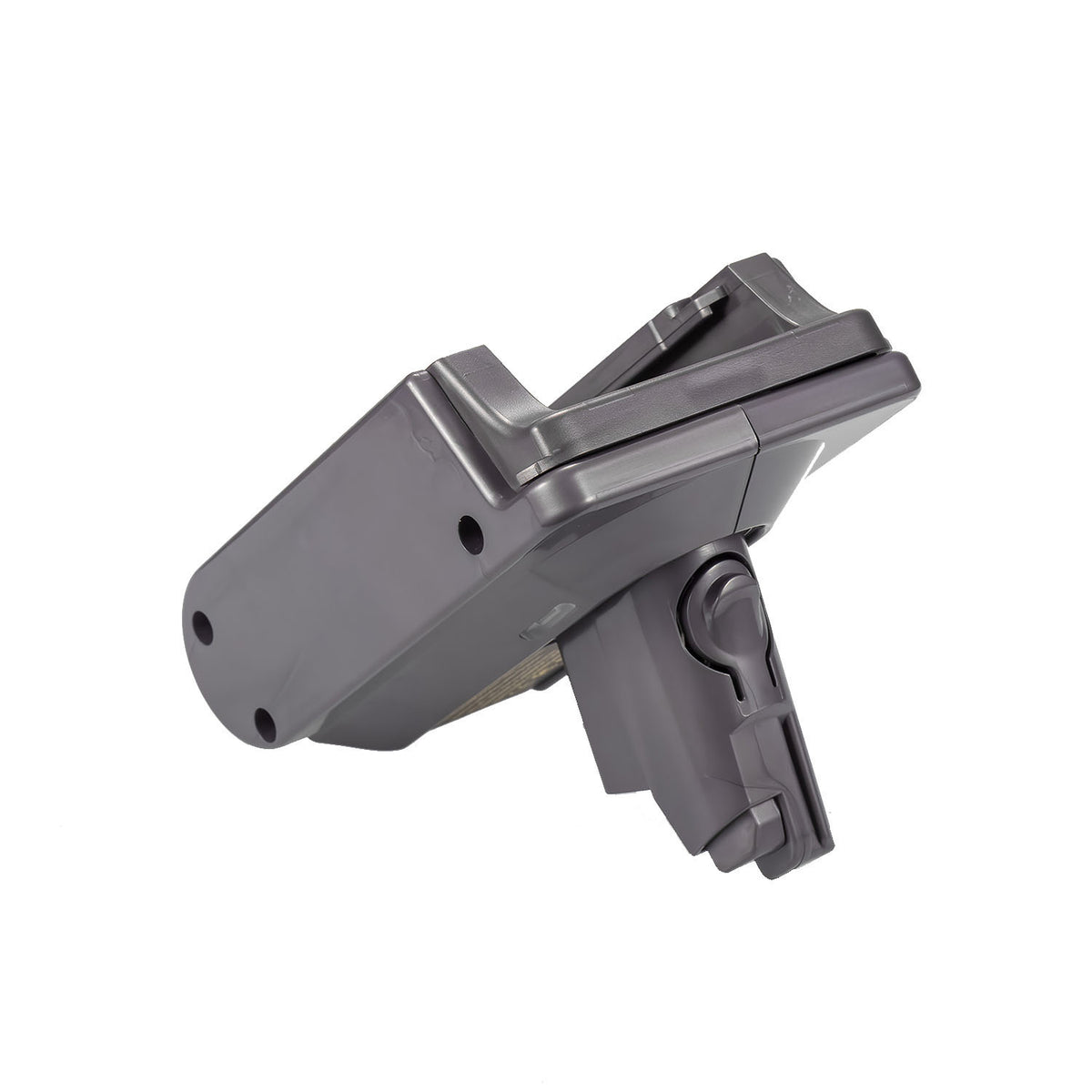 Black and Decker 20V to Dyson V6 battery adapter - Dyson V6 tool-side post and round latch recess, battery-side rails above