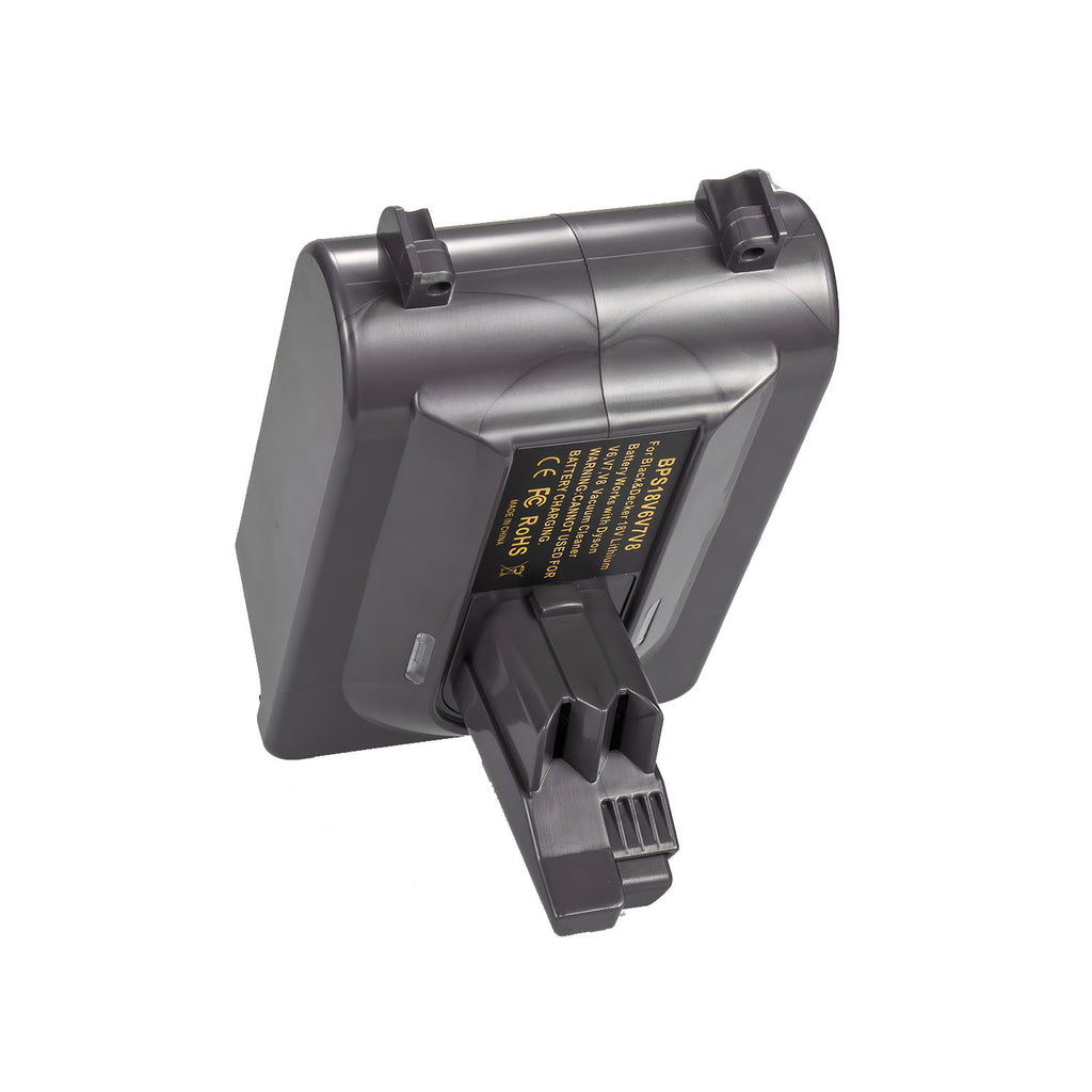 Black and Decker 20V to Dyson V7 battery adapter - Dyson tool-side connection seen end-on, ribbed stem and release catch