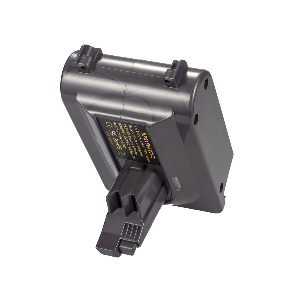 Black and Decker 20V to Dyson V7 battery adapter - Dyson tool-side connection seen end-on, ribbed stem and release catch
