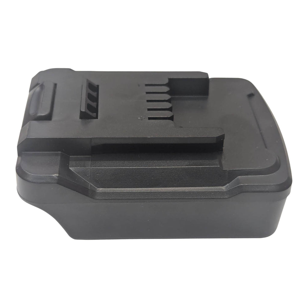 Black and Decker 20V to Einhell 18V PXC battery adapter - side view with the Einhell tool-side connection uppermost