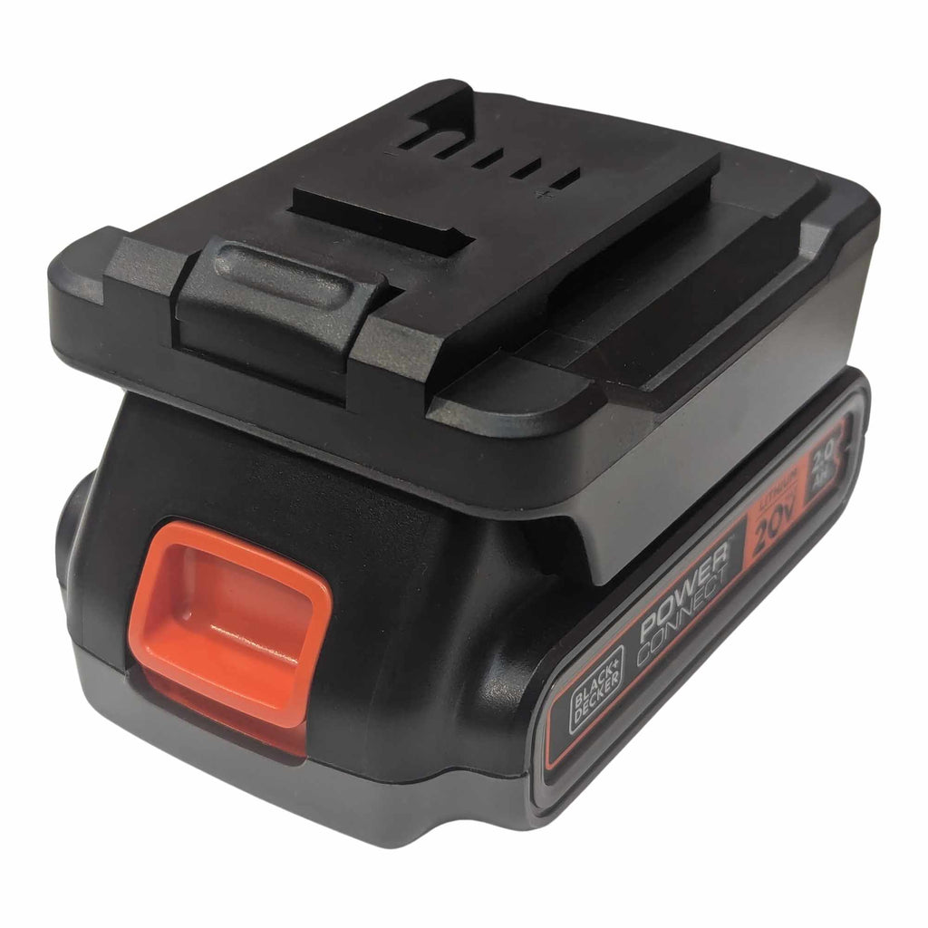 Black and Decker 20V to Ozito 18V PXC battery adapter - fitted to the Black and Decker 20V battery, tool-side rails upward