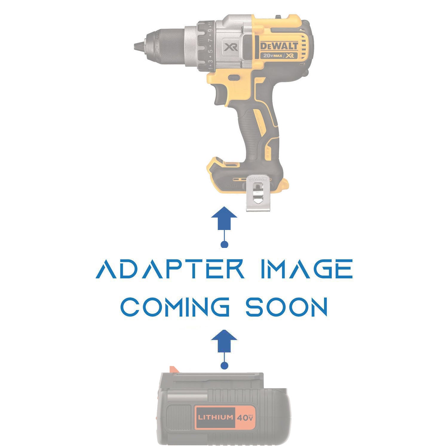 Black and Decker 36V/40V MAX to DeWalt 20V MAX battery adapter - placeholder text reading adapter image coming soon