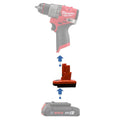 Bosch 18V GBA (Blue) to Milwaukee M12 battery adapter - compatibility diagram showing battery, adapter and hammer drill