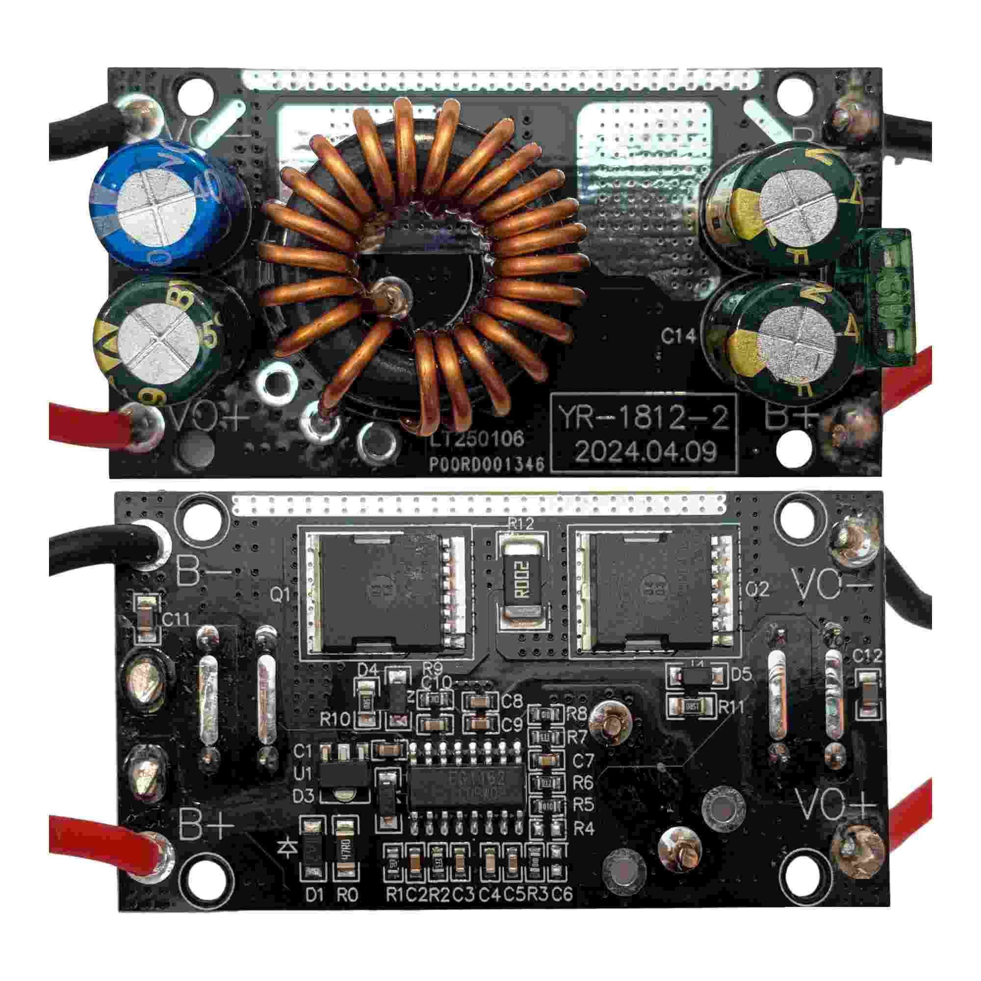 Bosch 18V GBA (Blue) to Milwaukee M12 battery adapter - both faces of the circuit board, coil, capacitors and lead wires