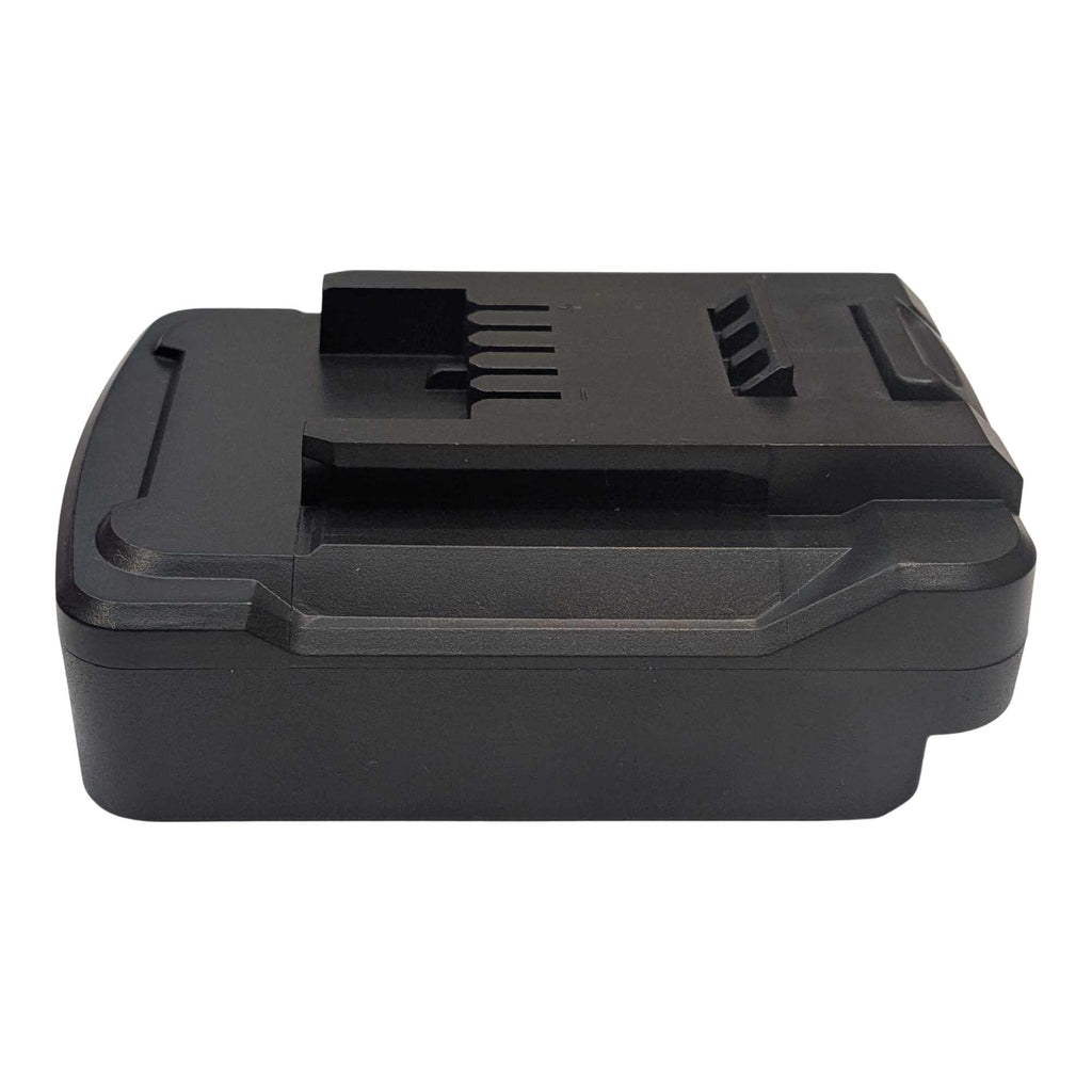 Bosch 18V GBA (Blue) to Ozito 18V PXC battery adapter - side view showing the tool-side plateau, terminal slots at the left