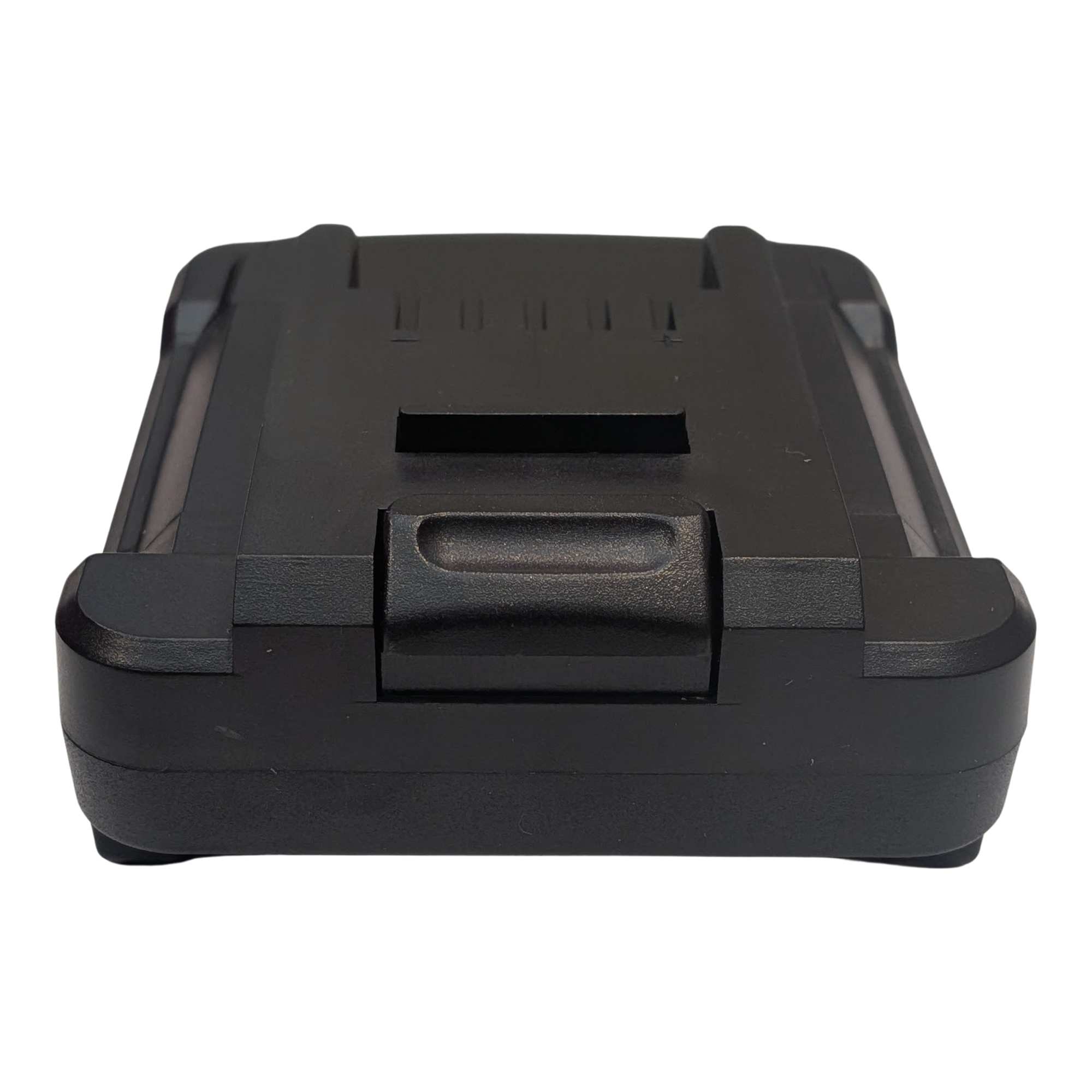Bosch 18V GBA (Blue) to Ozito 18V PXC battery adapter - front view of the latch button end, tool-side plateau behind
