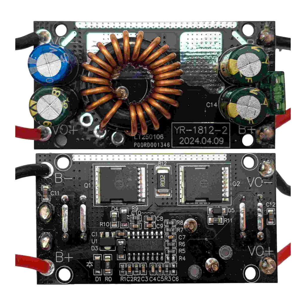 DeWalt 20V MAX to Milwaukee M12 battery adapter - both faces of the internal circuit board, toroidal coil and lead wires
