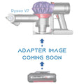 Einhell 18V PXC to Dyson V7 battery adapter - placeholder text reading adapter image coming soon, cordless vacuum above