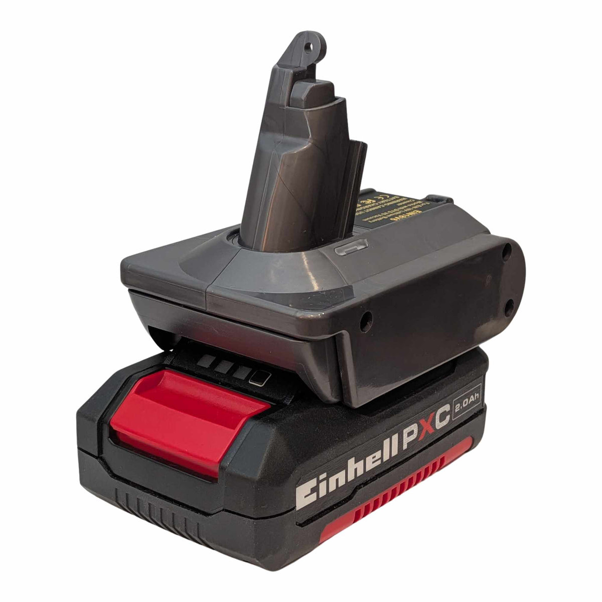 Einhell 18V PXC to Dyson V6 battery adapter: Battery on Adapter, Left