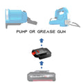Einhell 18V PXC to MacNaught 18V battery adapter - compatibility diagram showing battery, adapter and pump or grease gun