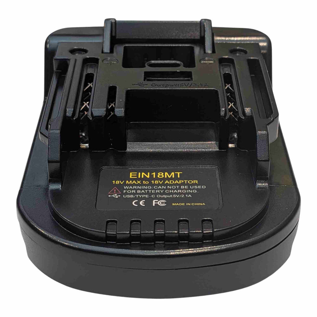 Einhell 18V PXC to Makita 18V LXT battery adapter - close-up of the Makita tool-side connection with four spring-clip slots