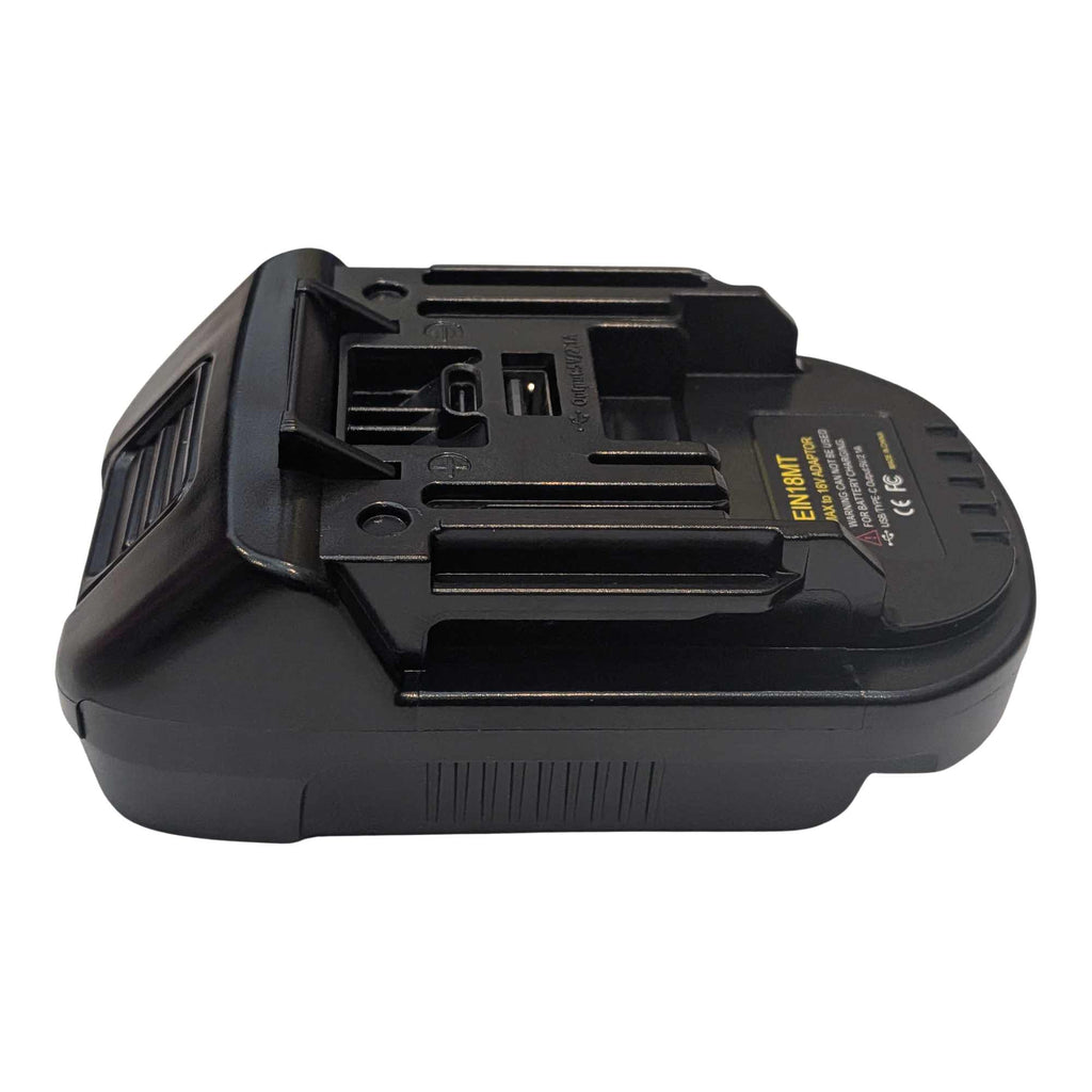 Einhell 18V PXC to Makita 18V LXT battery adapter - Makita tool-side connection, angled side view