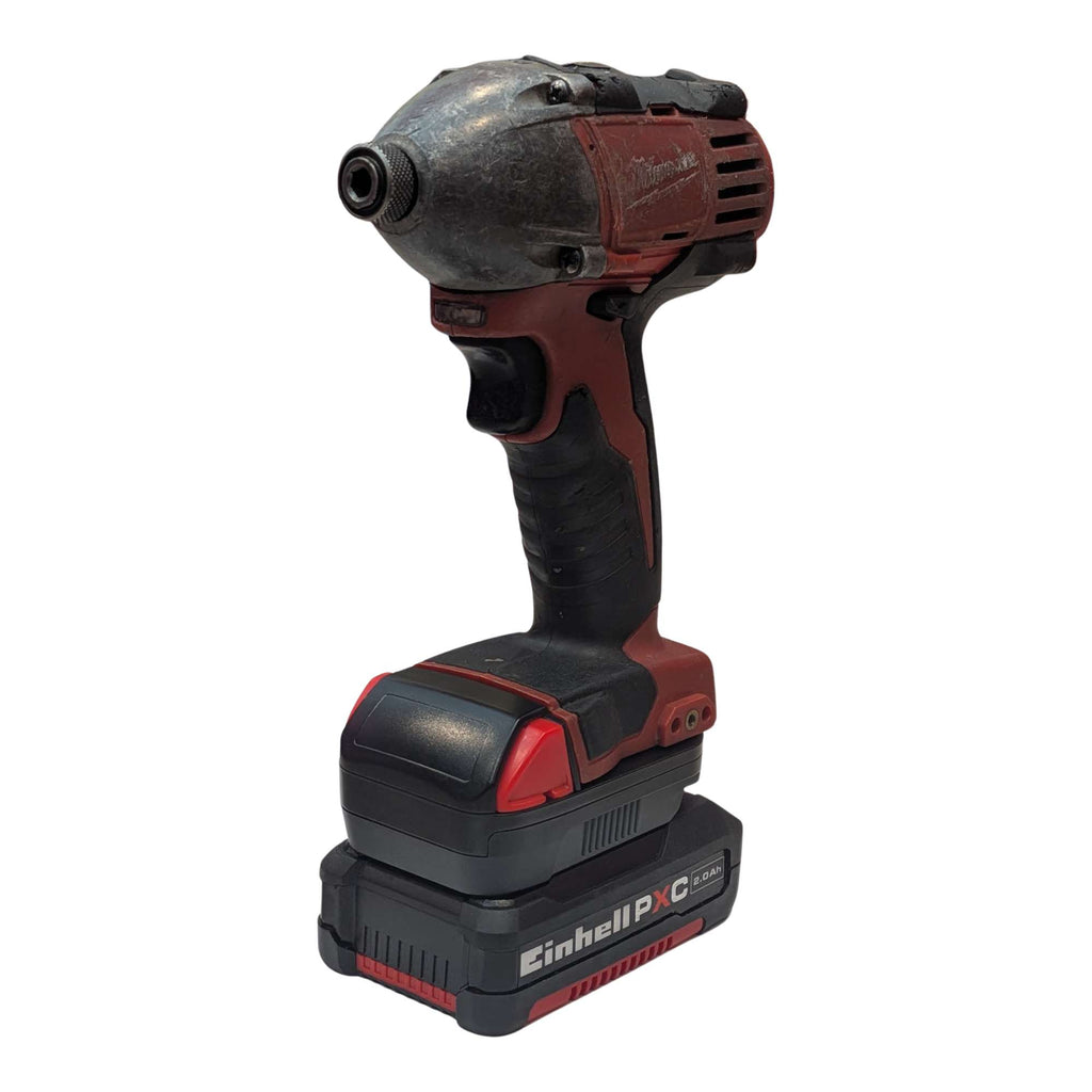 Einhell 18V PXC to Milwaukee M18 battery adapter - installed on an impact driver and fitted to the battery pack
