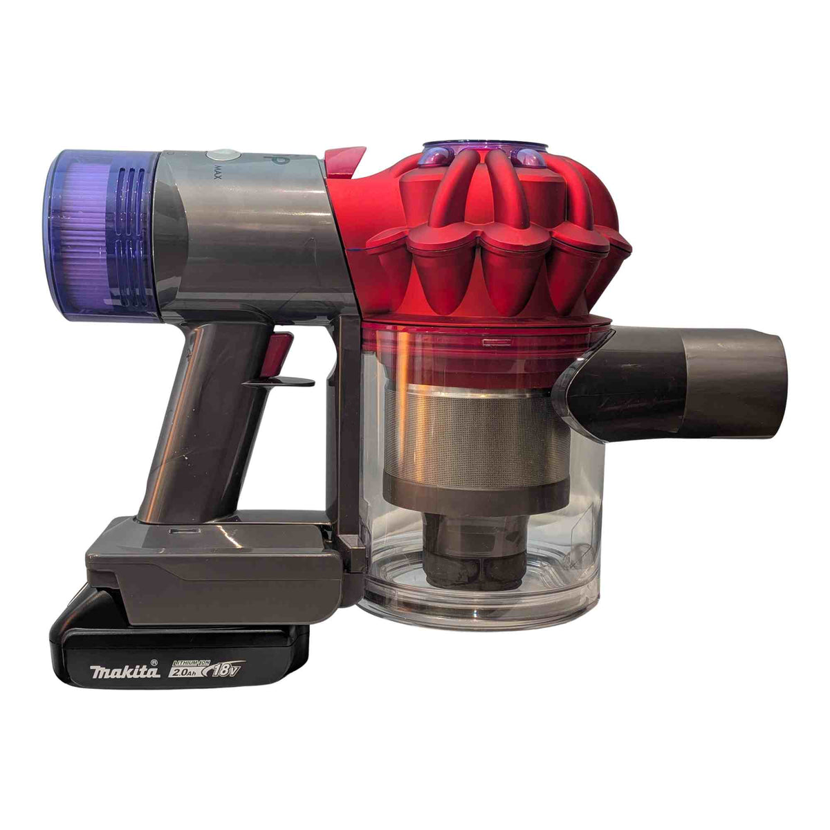 Makita 18V LXT to Dyson V8 battery adapter: Fitted, Right Side