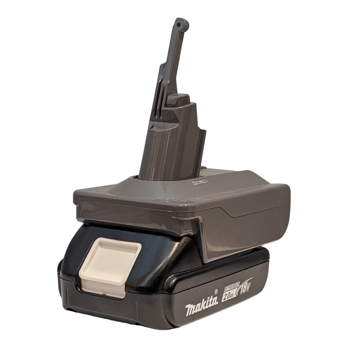 Makita 18V LXT to Dyson V8 battery adapter: Battery on Adapter, Left