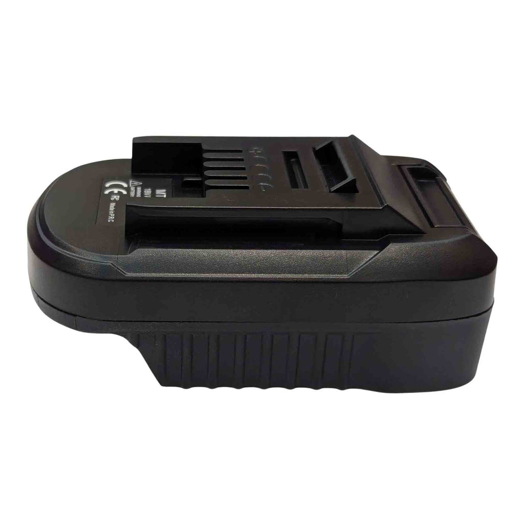 Makita 18V LXT to Ozito 18V PXC battery adapter - side view with the Ozito tool-side connection on the upper face