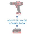 Metabo CAS 18V to Ozito 18V PXC battery adapter - placeholder text reading adapter image coming soon, cordless drill above