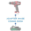 Metabo HPT 18V to Ozito 18V PXC battery adapter - placeholder text reading adapter image coming soon, cordless drill above
