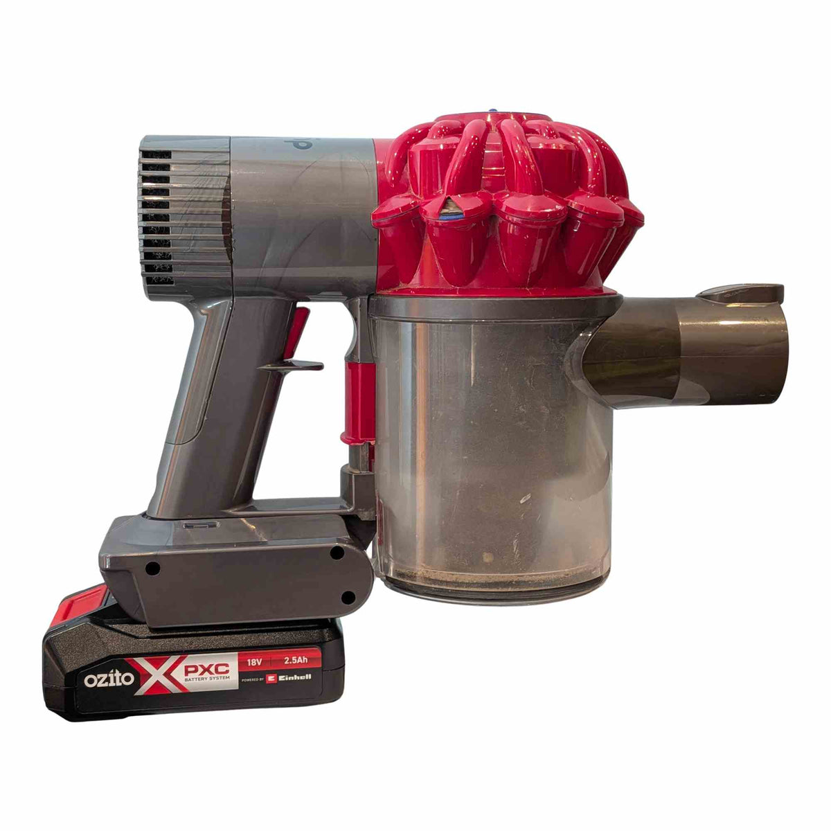 Ozito 18V PXC to Dyson V6 battery adapter: Fitted, Right Side