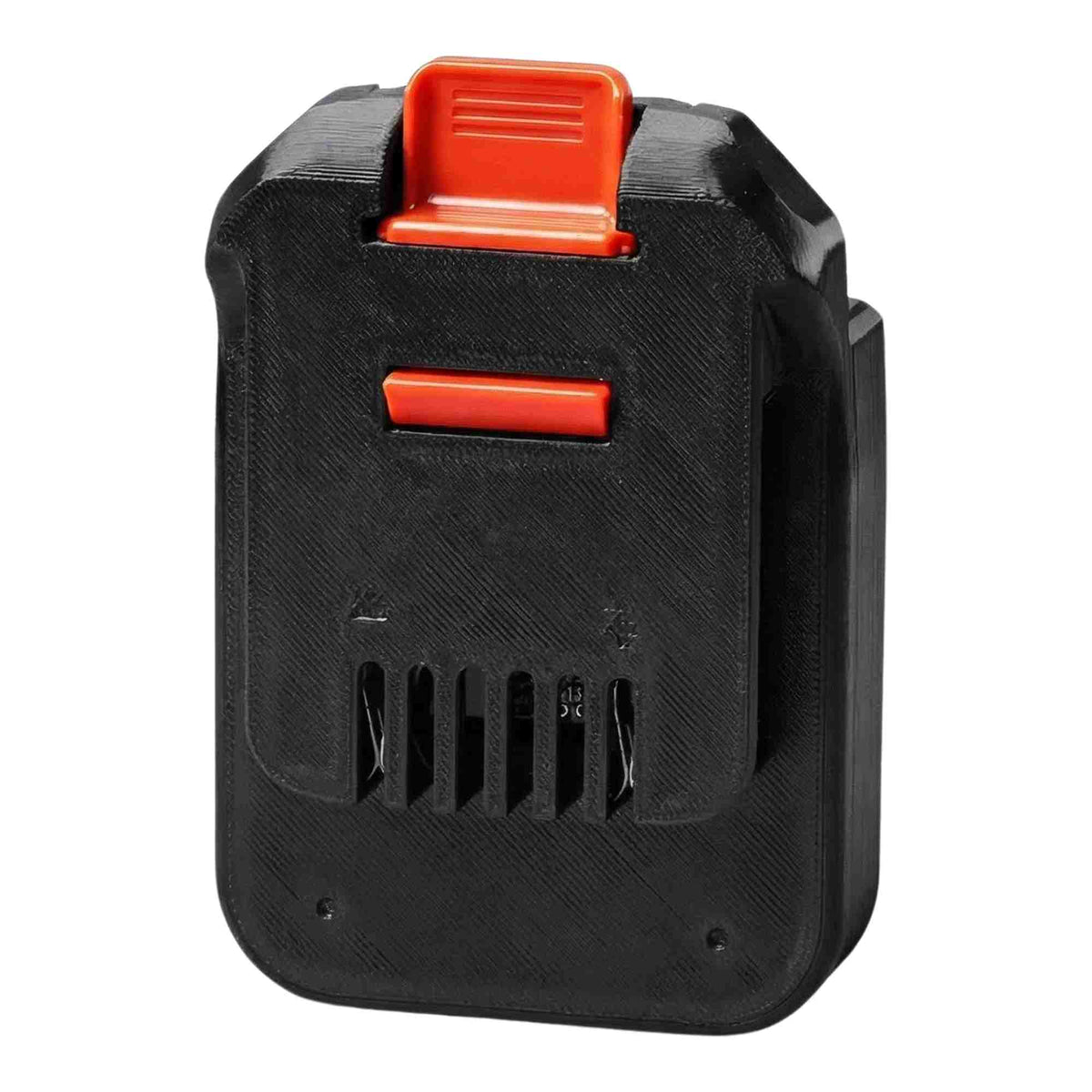 Ozito 18V PXC to MacNaught 18V battery adapter - MacNaught tool-side connection, red release latches and polarity marks