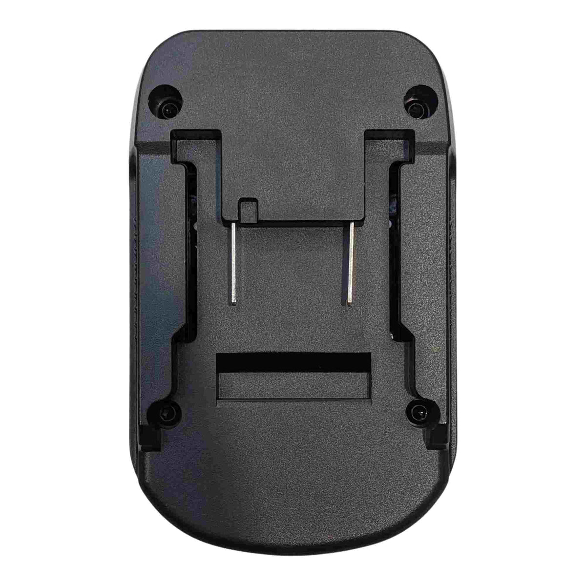 Ozito 18V PXC to Makita 18V LXT battery adapter - battery-side connection with twin blade terminals and four fixing screws