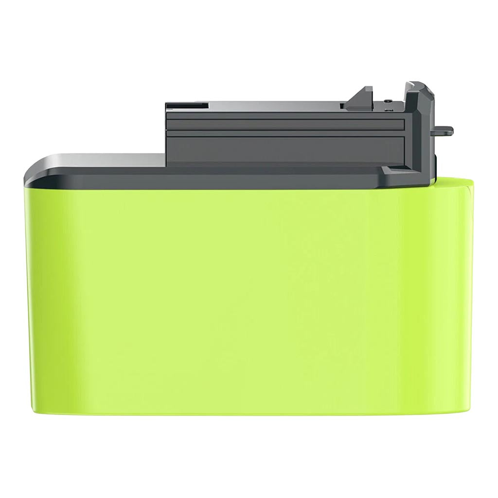 Ryobi 18V ONE+ to Porter Cable 18V Ni-Cd battery adapter - side view, Porter Cable tool-side connection above the green body