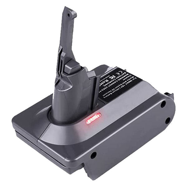 Makita 18V LXT to Dyson V8 battery adapter - tool-side stalk with hooked top, indicator LED lit
